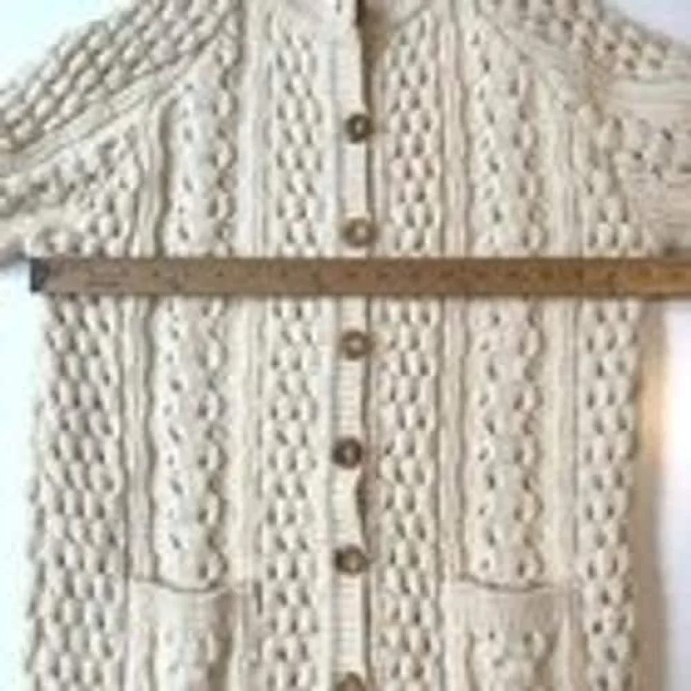 Vtg L.L. Bean Fisherman Cable Knit Cardigan‎ Sweater Womens M Cream Coastal